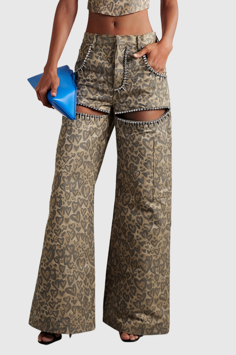 Leopard Print Rhinestone Jeans for Women – Monica