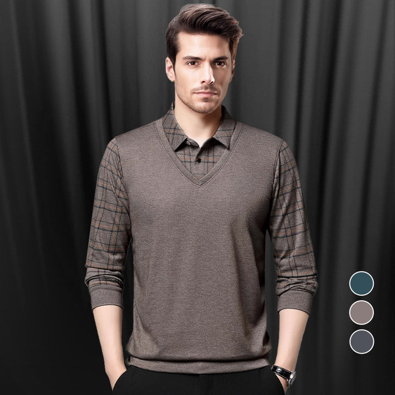 Men's Plaid Long-Sleeve V-Neck Sweater Shirt – Ethan