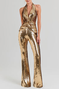 Gold Sequin Jumpsuit with Flared Pants – Emily