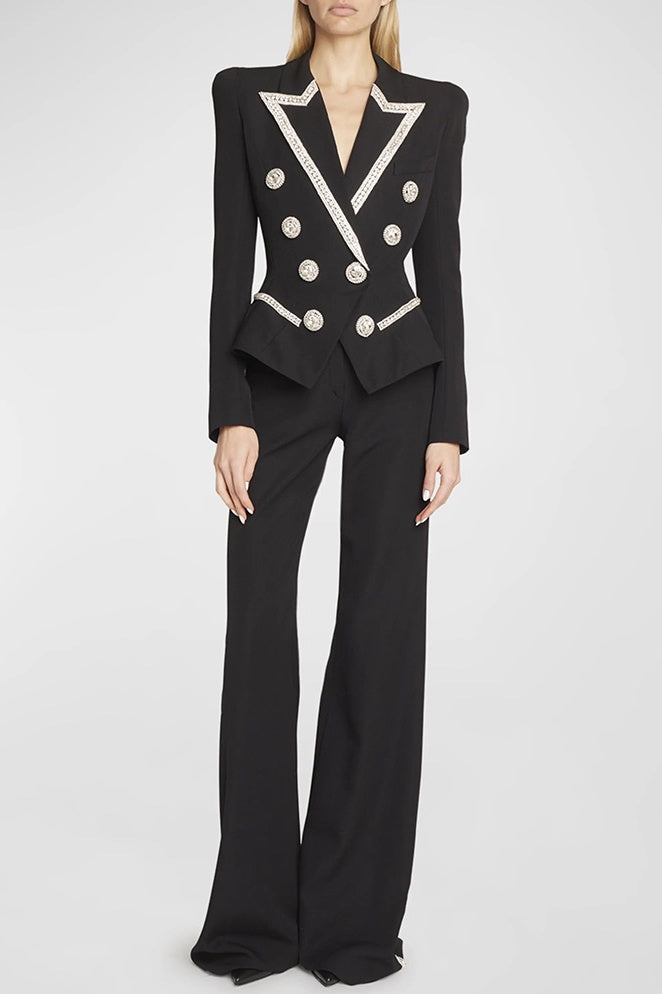 Sophisticated Non-Stretch Blazer with Diamante Details - Emma