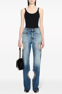 High-Quality Non-Stretch Denim Pants with Cutouts – Olivia