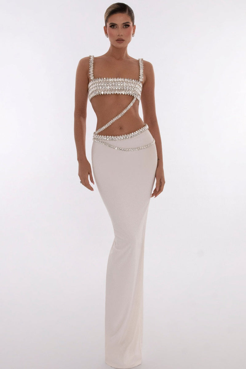 Elegant White Skirt and Strappy Top Set - Emma