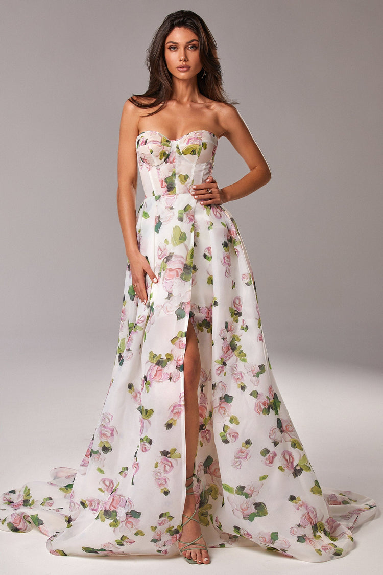 Strapless Maxi Dress with High Slit and Train – Emily