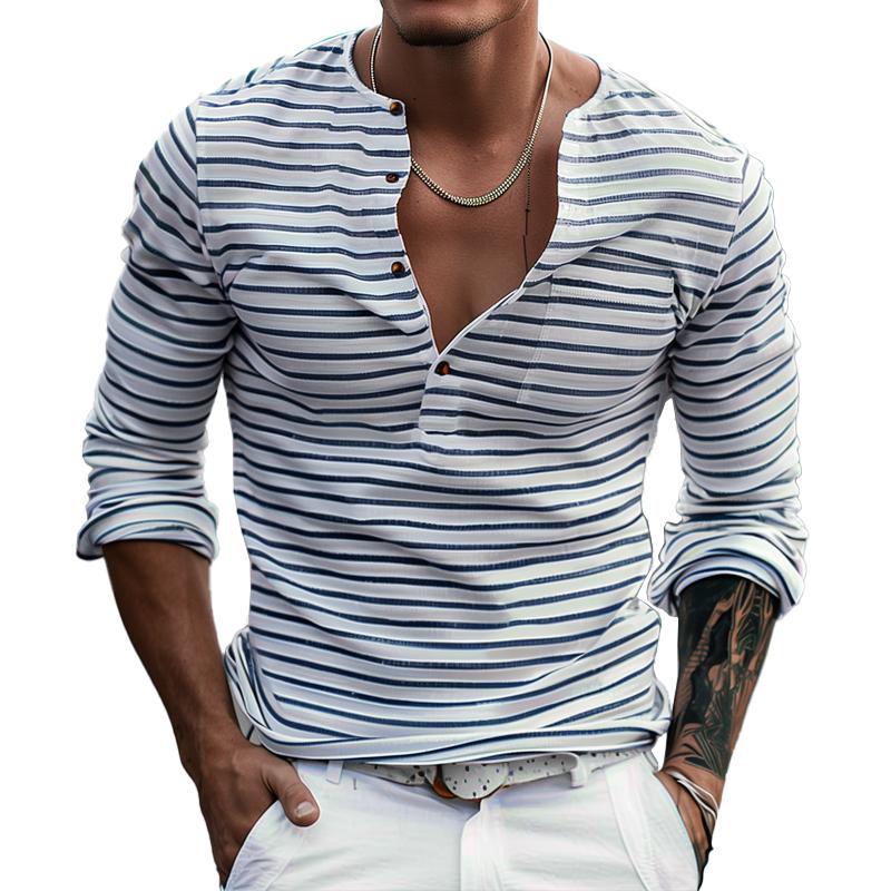 Striped Henley Long Sleeve T-Shirt – Alex