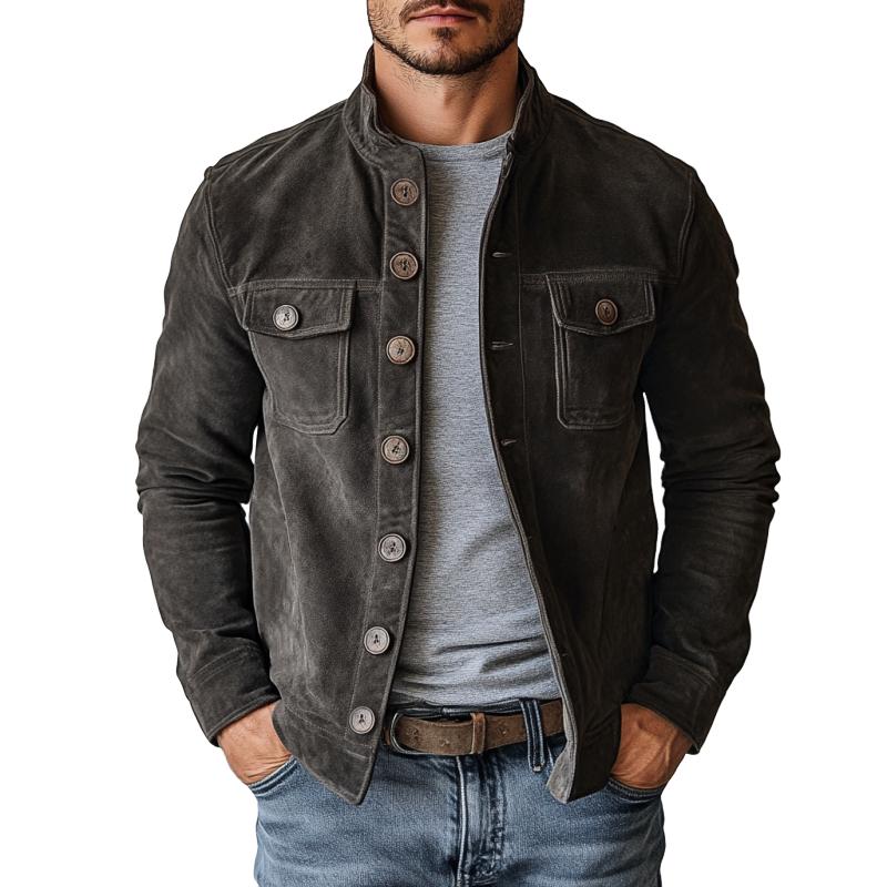 Men's Suede Stand Collar Jacket for Spring and Fall – Ethan