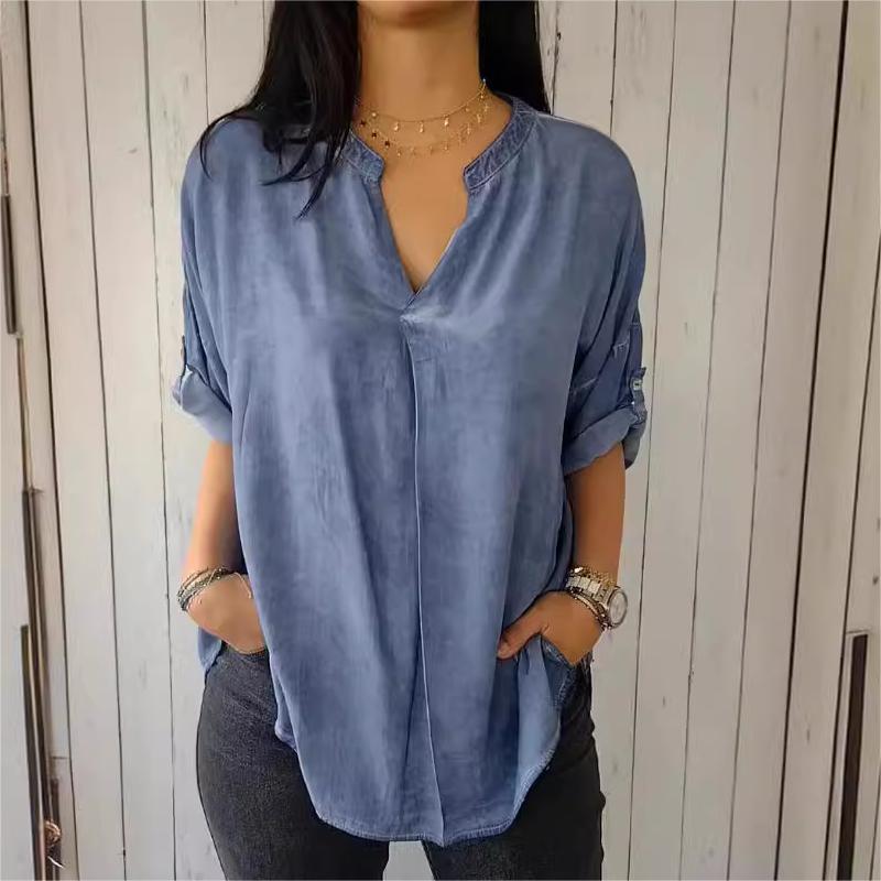 Casual V-Neck Button Sleeve Top for Women – Sophia